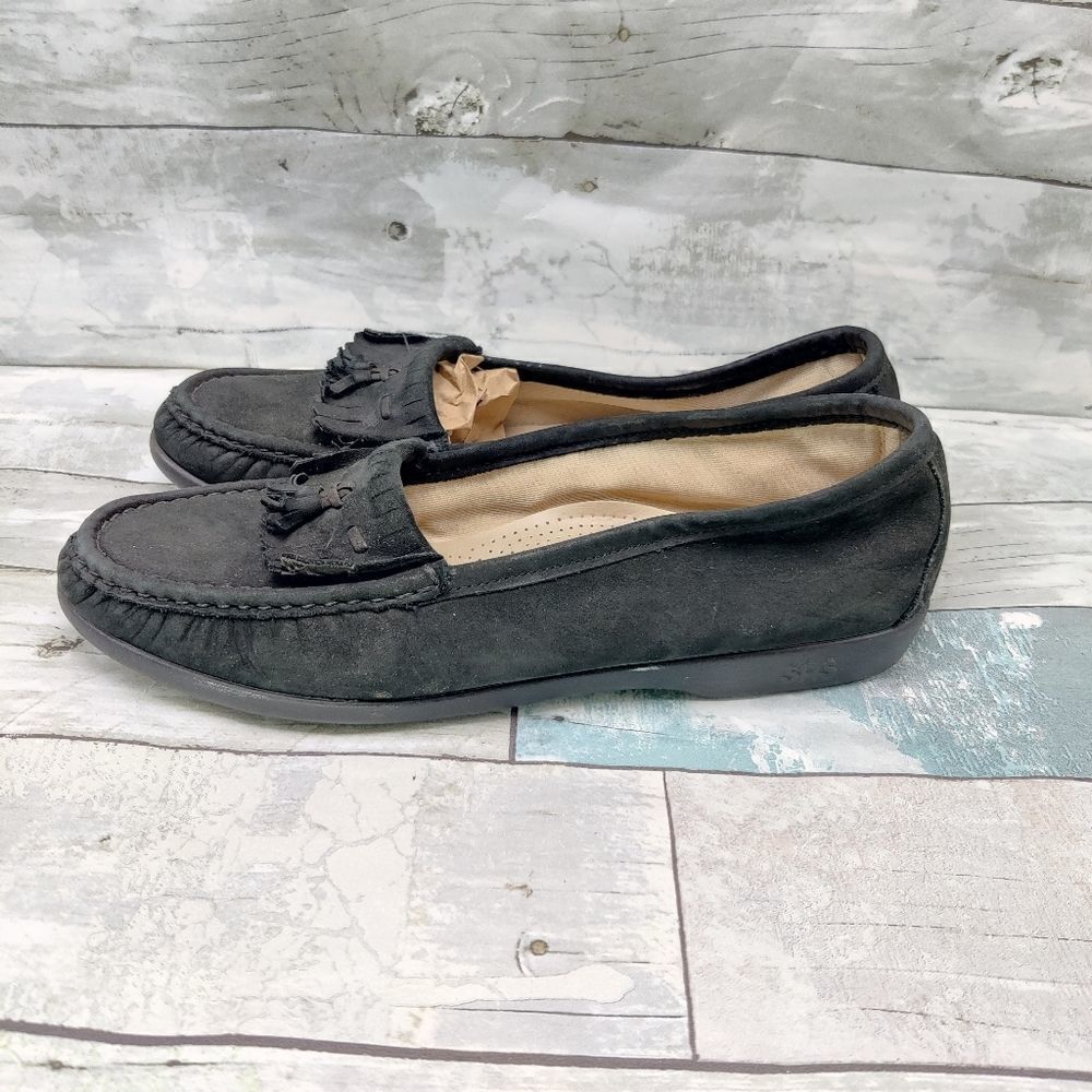 Sas tripad Black Leather Comfort Loafer Flat Shoes Tassel Kiltie Casual Sz 10 N